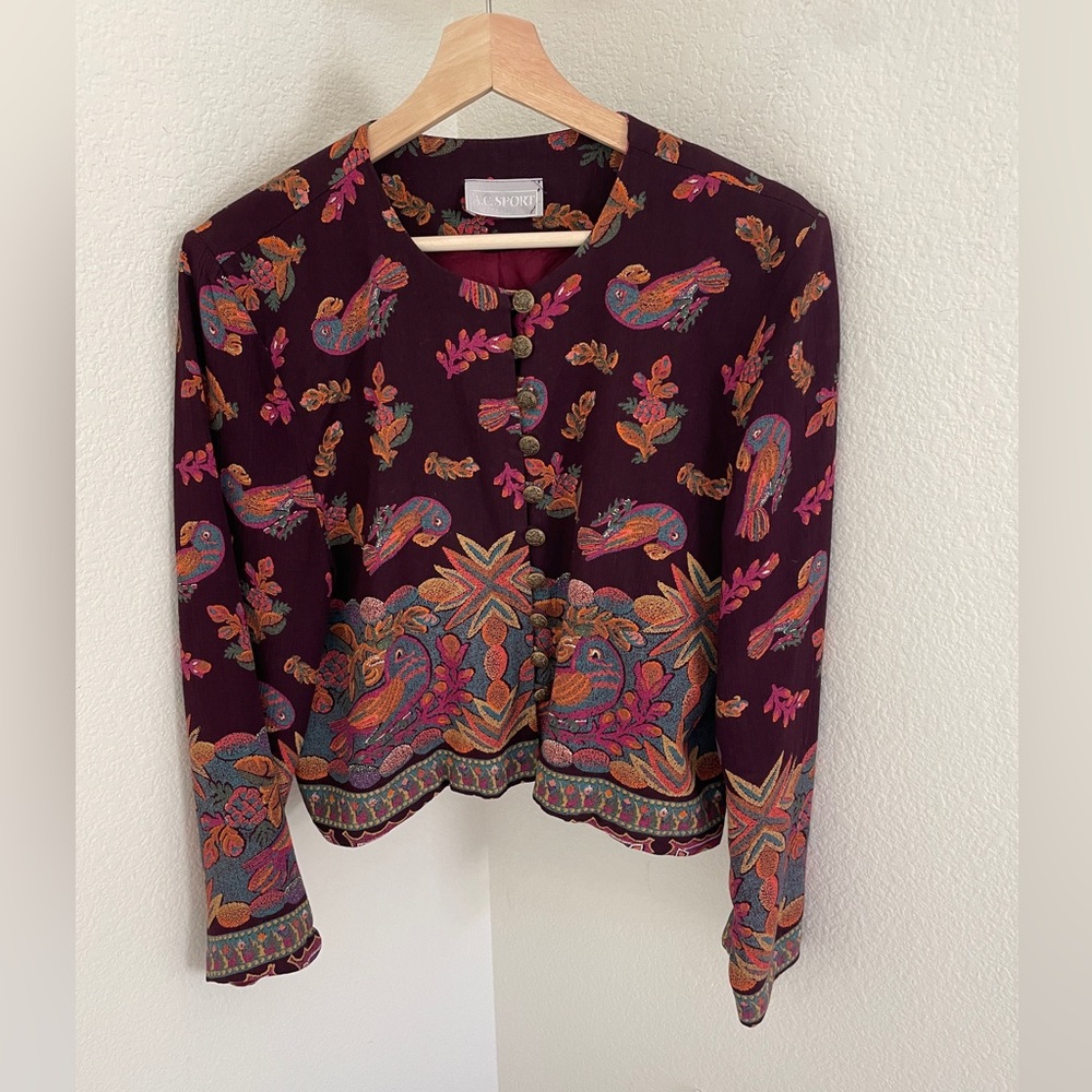 Vintage America Dark Plum Paisley Embroidered Blazer Jacket